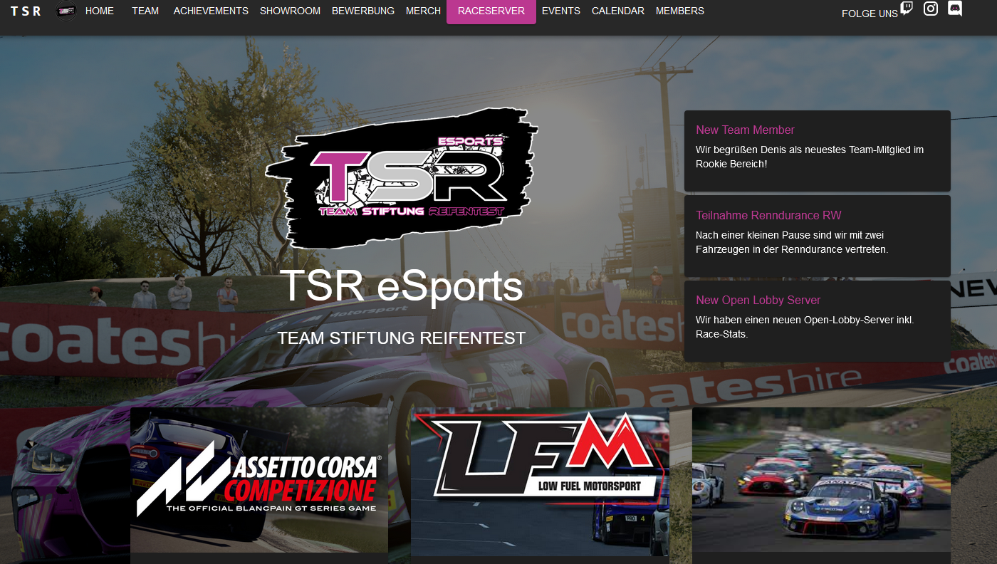 Screenshot: tsr.flipnet.de — Website des TSR Esports Teams